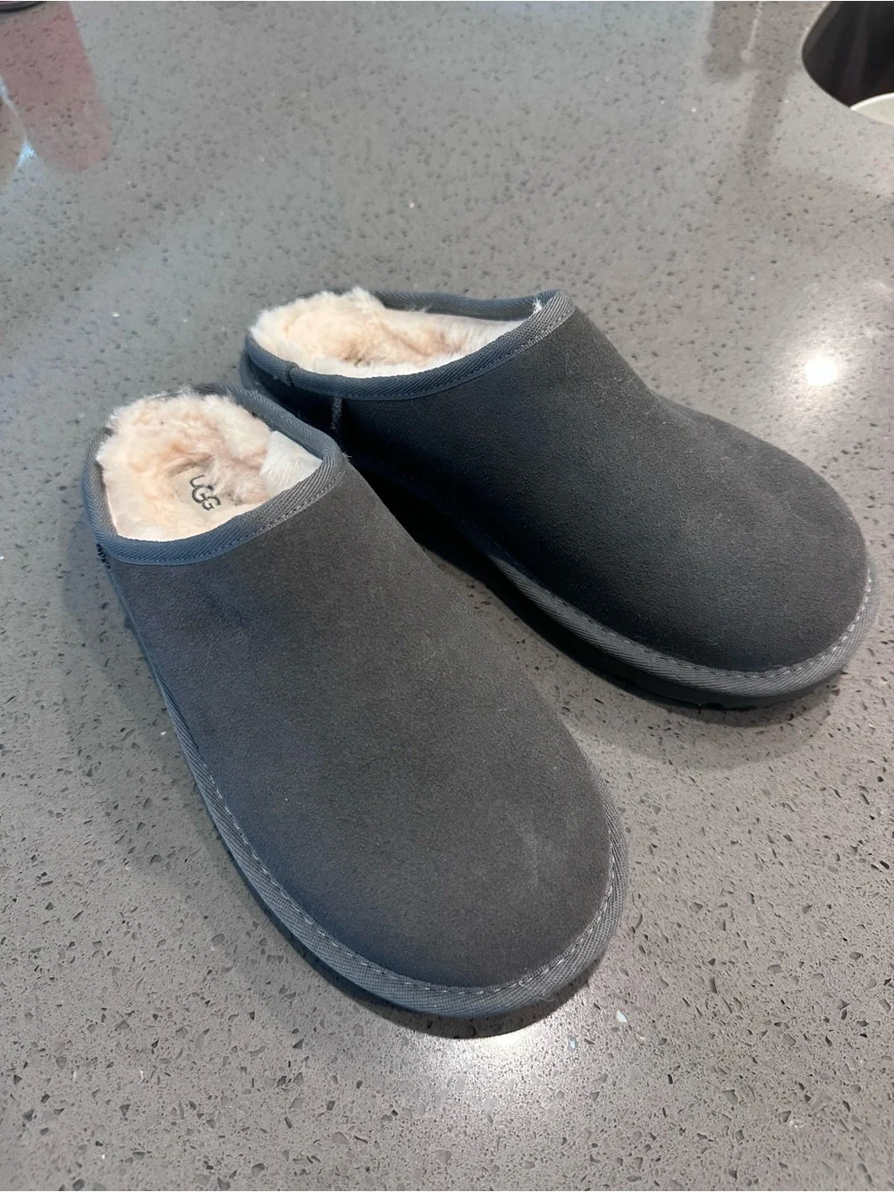 UGG Kids Slip-on Grey Suede Shearling Slippers